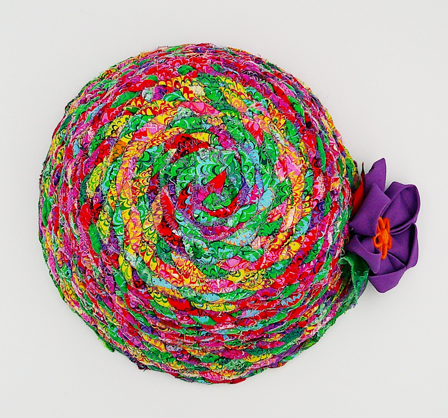 This view is of the bowl sitting upside down.  Again, it shows all of the different vibrant colors in the fabrics.
 This view is of the bowl sitting upside down.  Again, it shows all of the different vibrant colors in the fabrics.